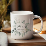Evergreen & Cotton Flowers Mr. Personalised Coffee Mug<br><div class="desc">This coffee mug features a hexagon wreath decorated with hand-painted winter greenery,  cotton flowers,  and last name. Please click the "Click to Customise Further" link (under the "Personalise This Template") for more advanced customisation of this design. Matching items are also available.</div>