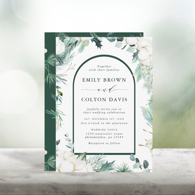 Evergreen & Cotton Flowers Watercolor Wedding  Invitation (Creator Uploaded)
