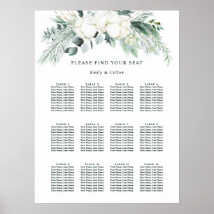 Evergreen & Cotton Flowers Wedding Seating Chart