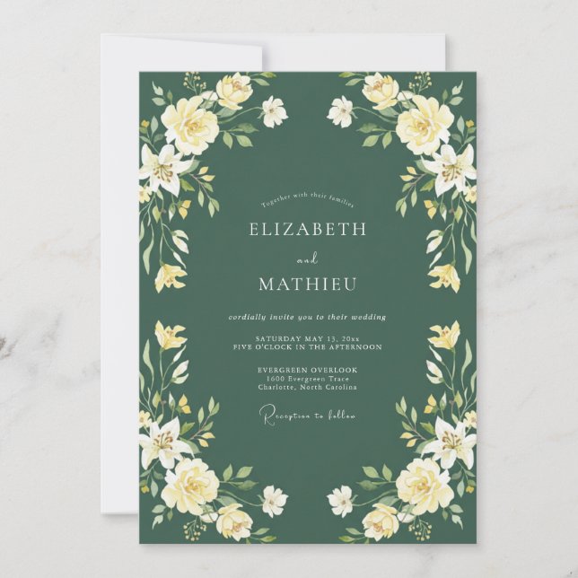 Evergreen Cream Petal Wedding Invitation (Front)