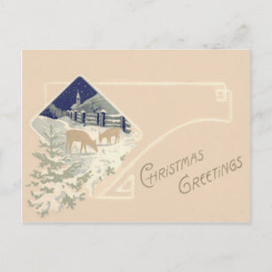Evergreen Deer Church Snow Postcard
