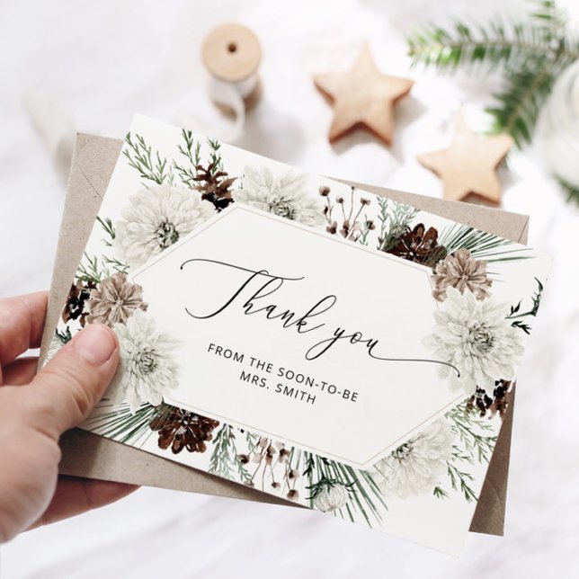Evergreen elegant bridal shower thank you card (Creator Uploaded)
