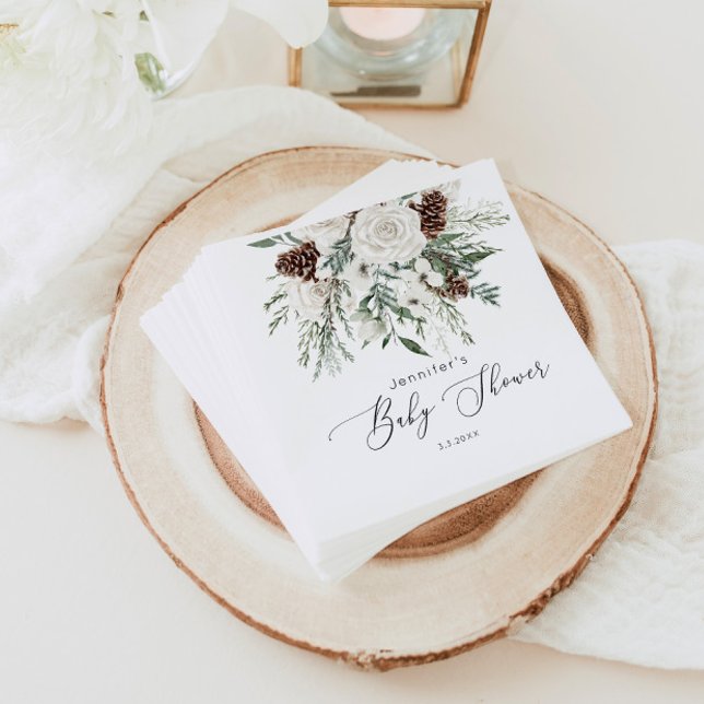 Evergreen elegant gender neutral baby shower napkin (Creator Uploaded)