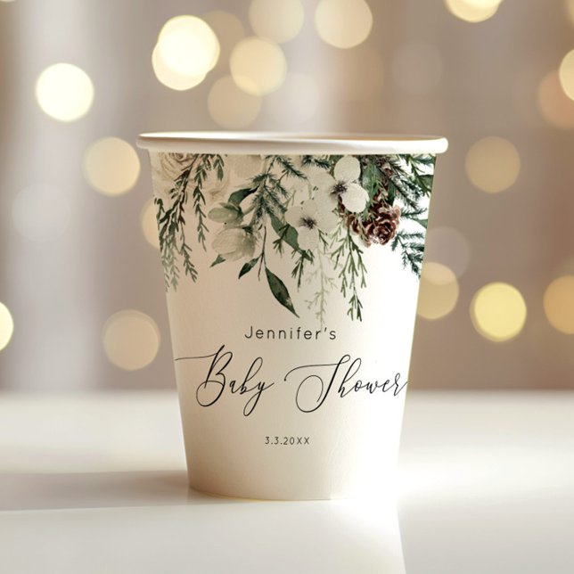 Evergreen elegant pine cone baby shower paper cups (Creator Uploaded)