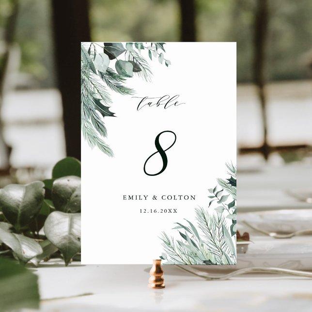 Evergreen Elegant Watercolor Wedding Table Number (Creator Uploaded)