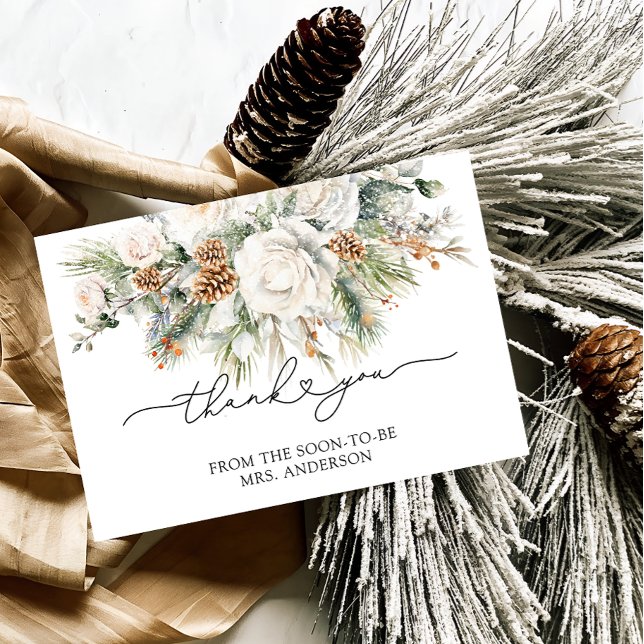 Evergreen Elegant Winter Bridal Shower Thank You Card (Creator Uploaded)