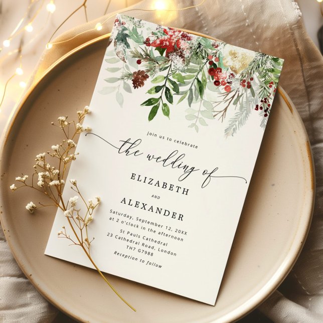Evergreen elegant winter wedding invitation (Creator Uploaded)