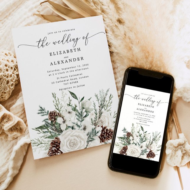 Evergreen elegant winter wedding invitation (Creator Uploaded)