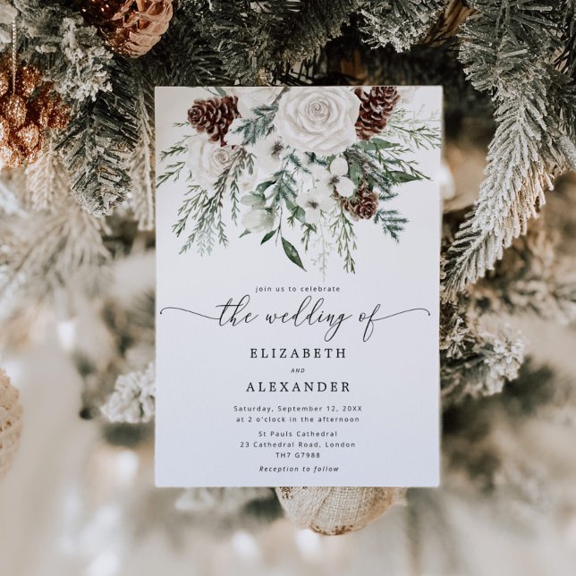 Evergreen elegant winter wedding invitation (Creator Uploaded)