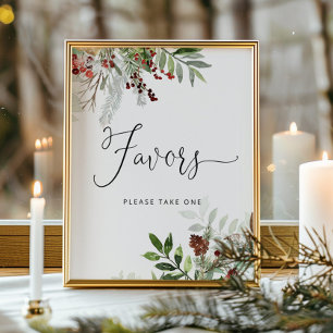 Evergreen favours sign. Winter baby shower favours Poster