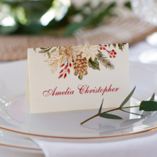Evergreen Flowers Winter Wedding  Place Card