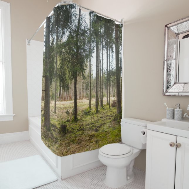 Evergreen Forest Bliss 2 Shower Curtain (In Situ)