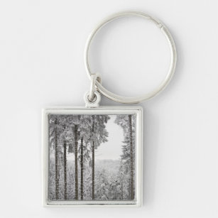 Evergreen forest in winter key ring