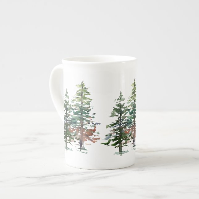 Evergreen Forest Trees Bone China Mug (Front Left)