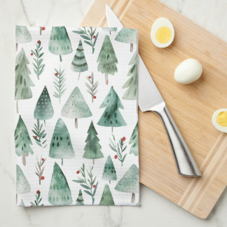 Evergreen Forest Watercolor Kitchen Towel