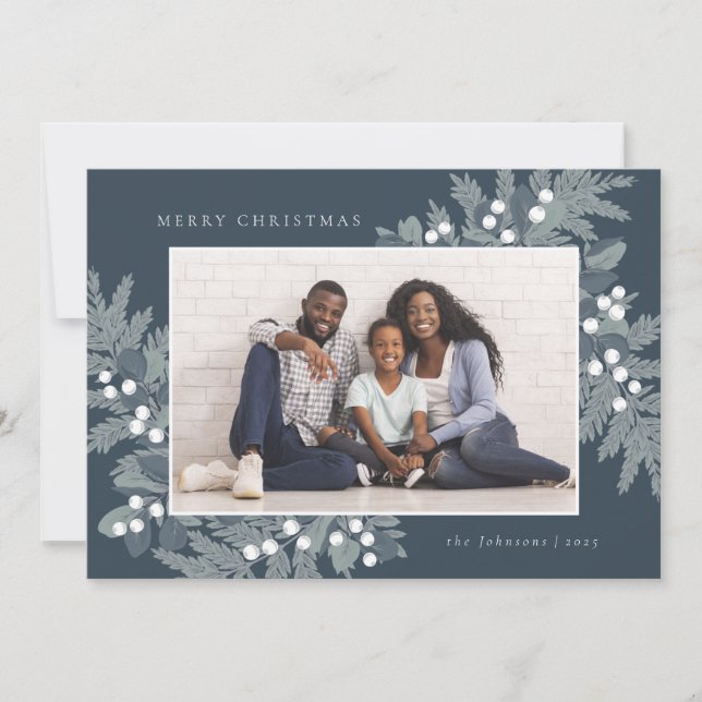 Evergreen Frame Photo Holiday Card (Front)