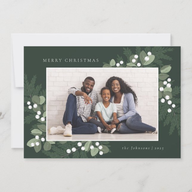 Evergreen Frame Photo Holiday Card (Front)