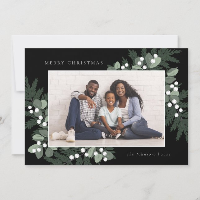 Evergreen Frame Photo Holiday Card (Front)