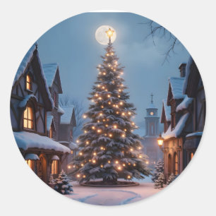 Evergreen Glow – Christmas Tree Art Classic Round Sticker