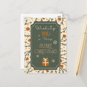 Evergreen Kisses Under the Mistletoe Christmas Holiday Postcard