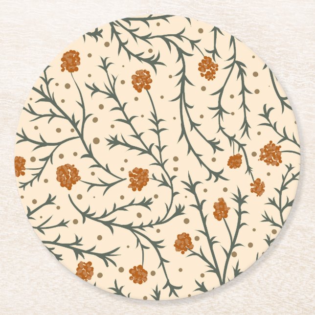 Evergreen Kisses Under the Mistletoe Round Paper Coaster (Front)