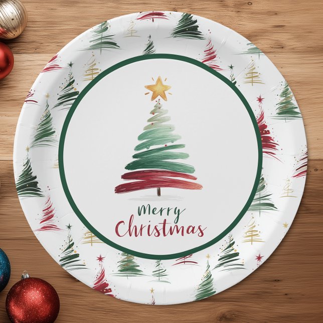 Evergreen Minimalist Christmas Tree Pattern Paper Plate (Creator Uploaded)