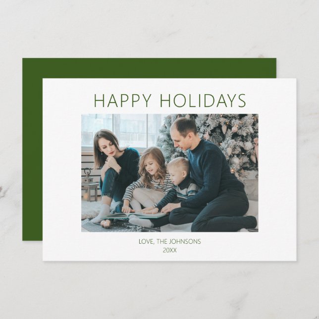 Evergreen Minimalist HAPPY HOLIDAYS Holiday Card (Front/Back)