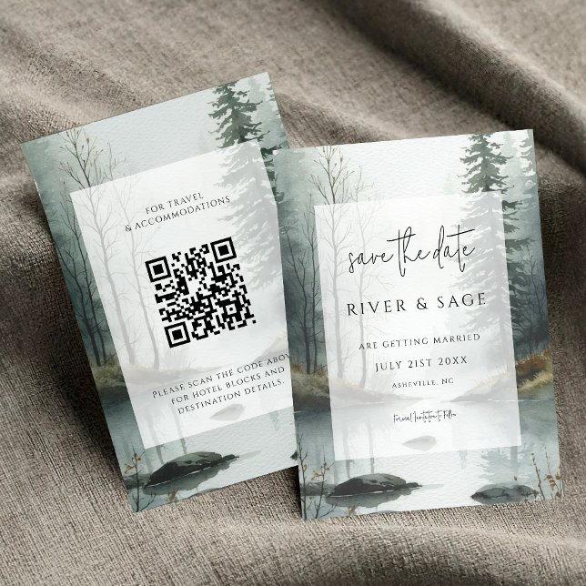Evergreen Mist | Rustic Forest QR Save the Date (Creator Uploaded)