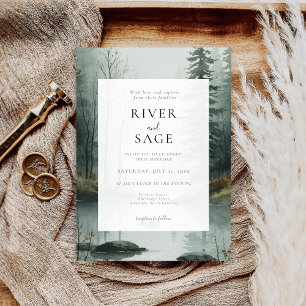 Evergreen Mist   Rustic Watercolor Forest Wedding  Invitation