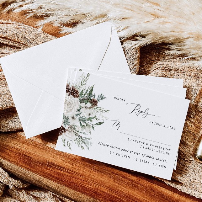 Evergreen modern winter wedding meal choice RSVP (Creator Uploaded)