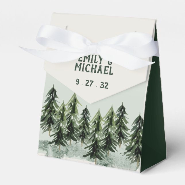 Evergreen Mountain Forest Green White Black Favour Box (Front Side)