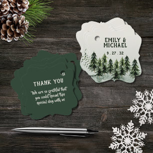 Evergreen Mountain Forest Green White Black Favour Tags