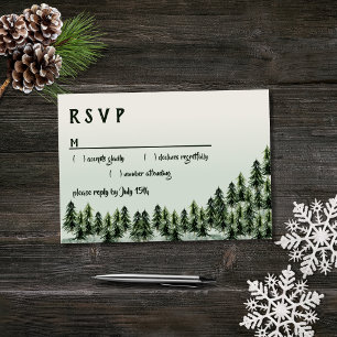 Evergreen Mountain Forest Green White Black RSVP Card