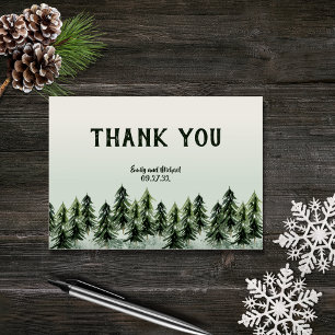 Evergreen Mountain Forest Green White Black Thank You Card