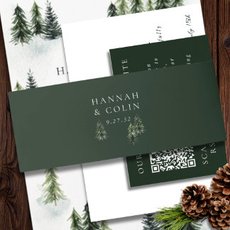 Evergreen Mountain Glen White Green Black Invitation Belly Band