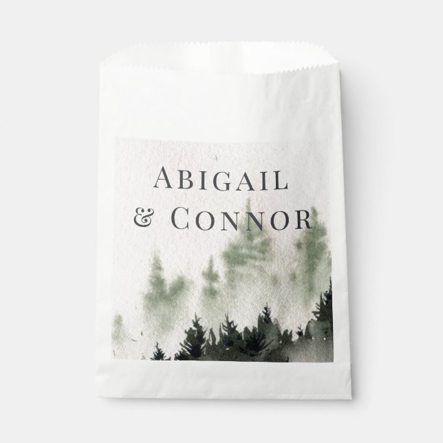 Evergreen Mountain Mist Rustic Winter White Grey Favour Bag (Front)
