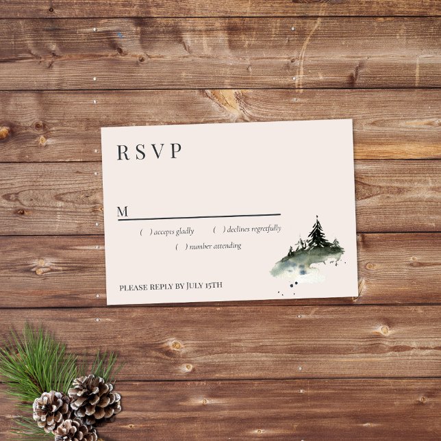 Evergreen Mountain Mist Rustic Winter White Grey RSVP Card (Creator Uploaded)
