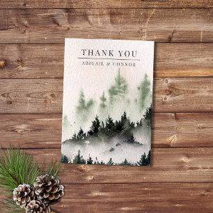 Evergreen Mountain Mist Rustic Winter White Grey Thank You Card
