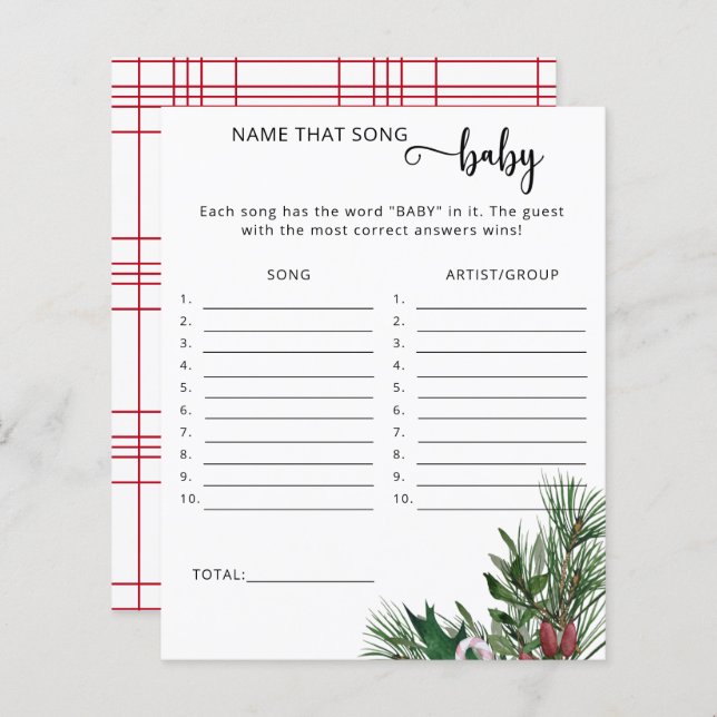 Evergreen name that song baby shower game (Front/Back)