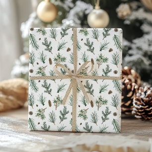 Evergreen Pine Branches and Pinecone Christmas  Wrapping Paper