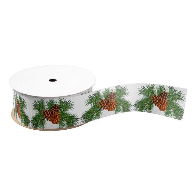 Evergreen pine cone pattern grosgrain ribbon (Spool)