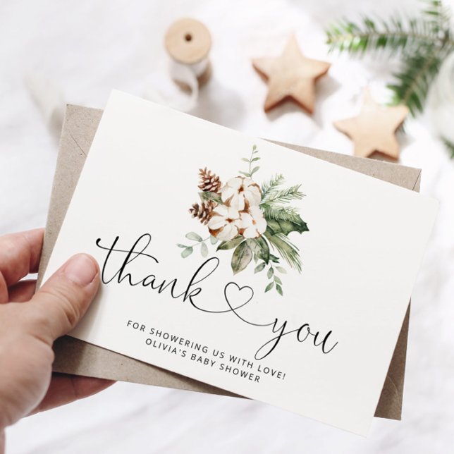 Evergreen pine cones baby shower thank you card (Creator Uploaded)