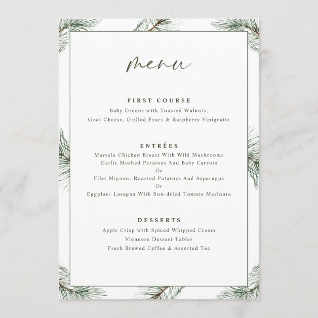 Evergreen Pine Tree Holiday Christmas Menu (Front)