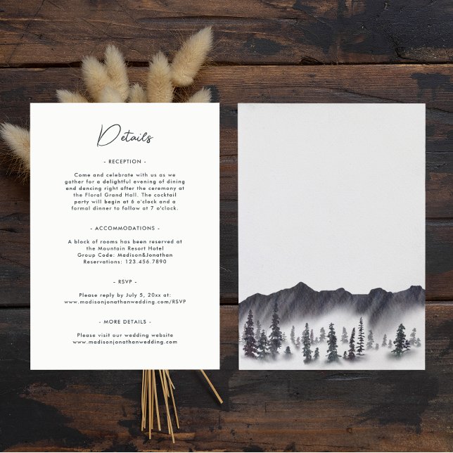 Evergreen Pine Tree Mountains Simple Wedding Enclosure Card (Front/Back
)