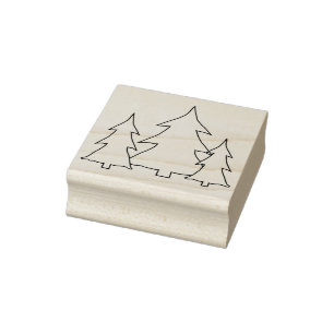 Evergreen Pine Trees Illustration Line Art Drawing Rubber Stamp
