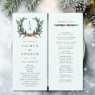 Evergreen Pine Wreath Wedding Mint Green Ceremony  Program