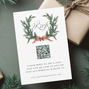 Evergreen Pine Wreath Wedding QR Code RSVP Card