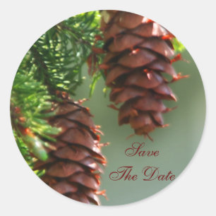 Evergreen Pinecone Save The Date Wedding Sticker