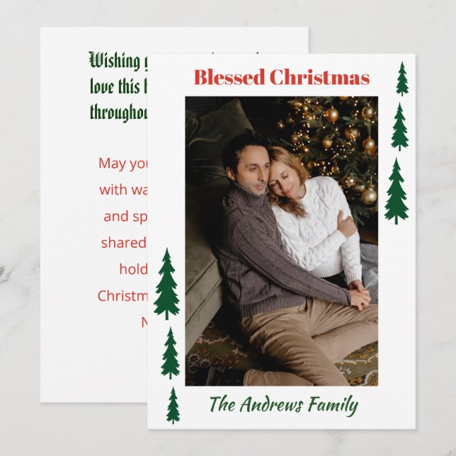 Evergreen Portrait Blessed Christmas Winter Holiday Card (Front/Back)