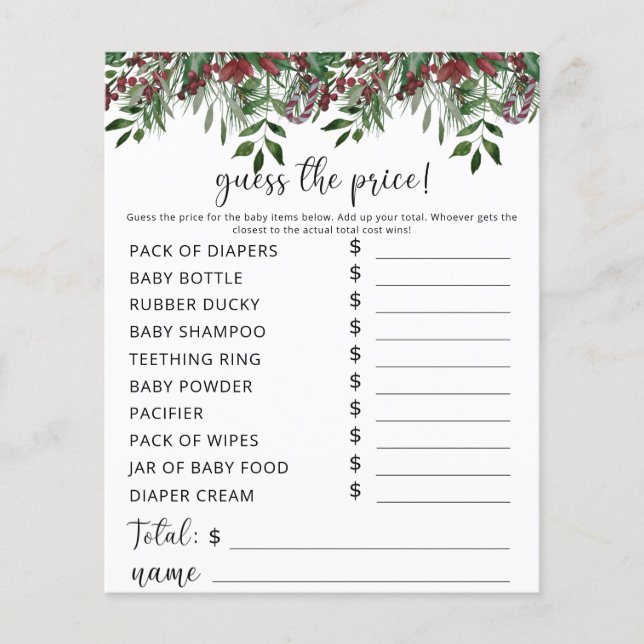 Evergreen Price Guess Game (Front)